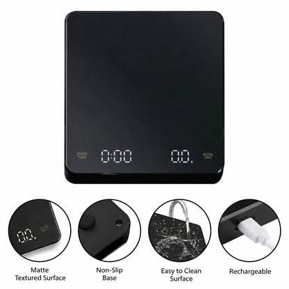 Digital Coffee Scale with Timer – Black, 0.1 g, 3 kg – included accessories