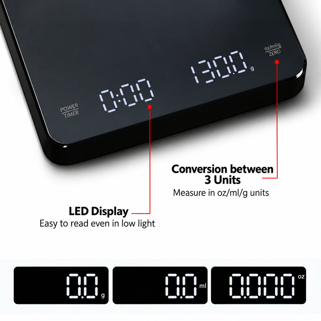 Digital Coffee Scale with Timer – Black, 0.1 g, 3 kg – product detail