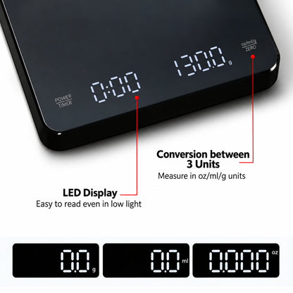 Digital Coffee Scale with Timer – Black, 0.1 g, 3 kg – product detail