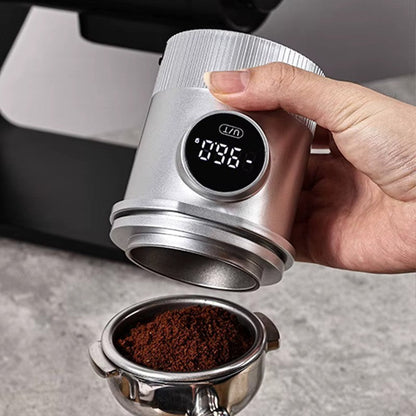 Digital Coffee Scale for 58 mm Portafilters – Silver – in use