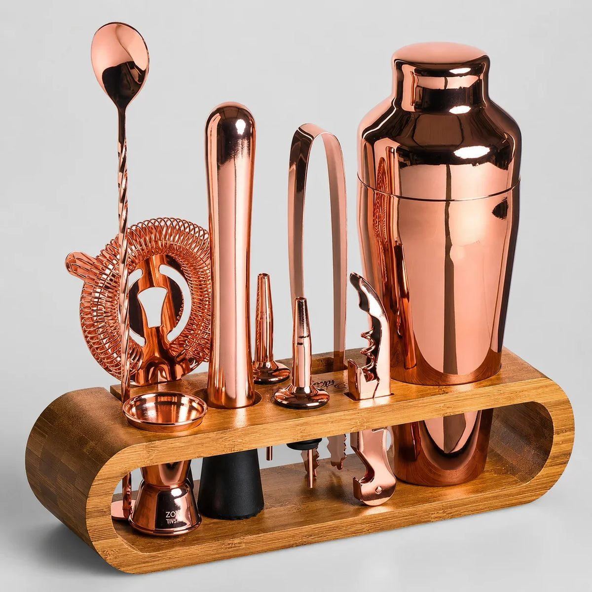 10-Piece Stainless Steel Bartender Set with Bamboo Stand – view 2