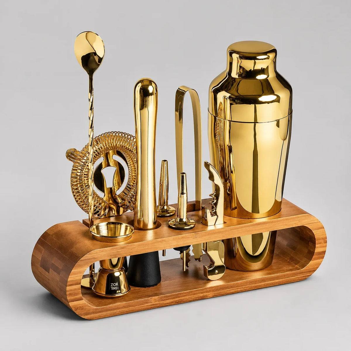 10-Piece Stainless Steel Bartender Set with Bamboo Stand – view 3