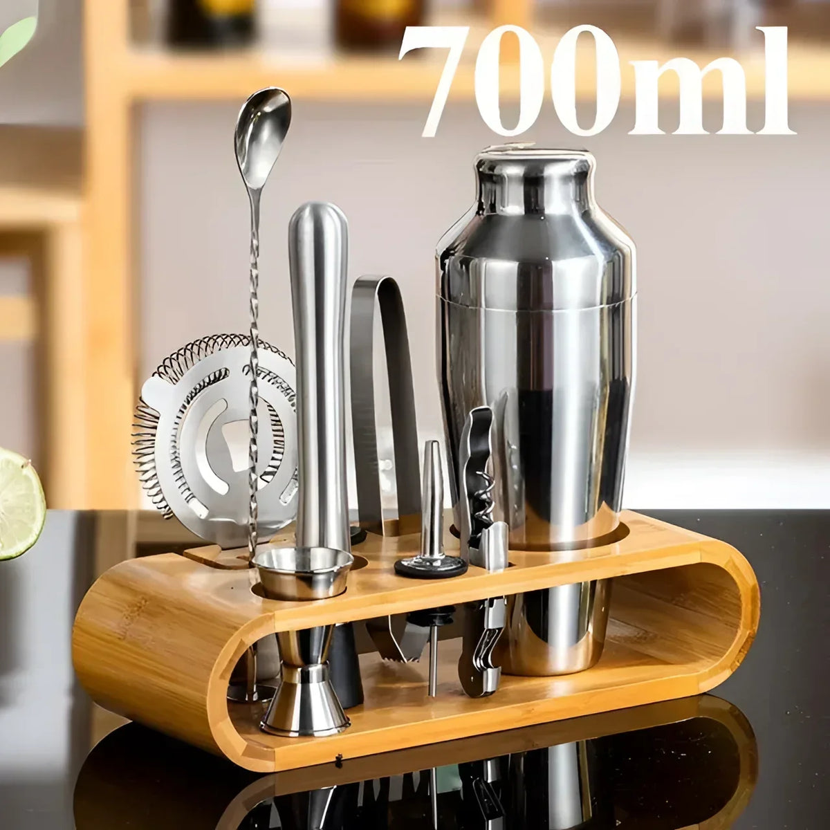 10-Piece Stainless Steel Bartender Set with Bamboo Stand – view 5