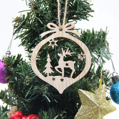 12-Piece Rustic Wooden Christmas Tree Ornament Set – view 3