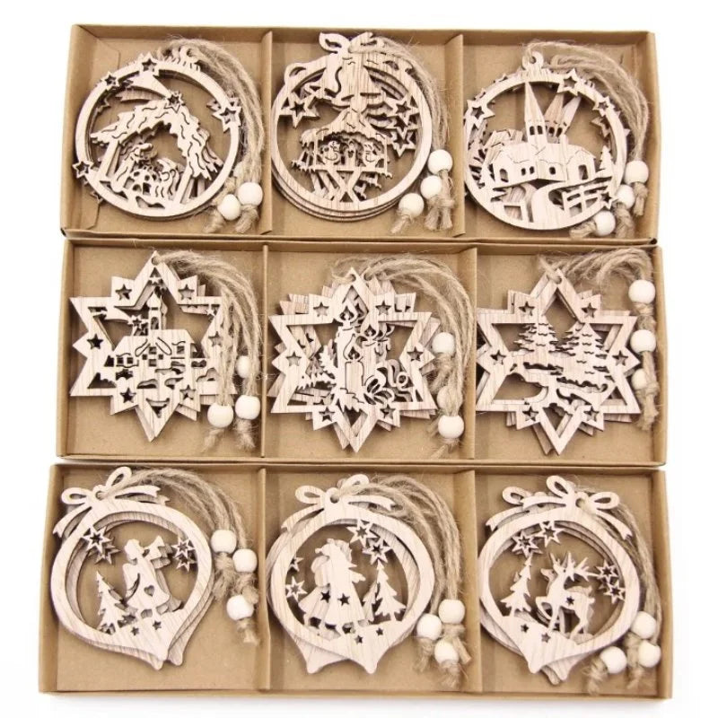 12-Piece Rustic Wooden Christmas Tree Ornament Set – view 4