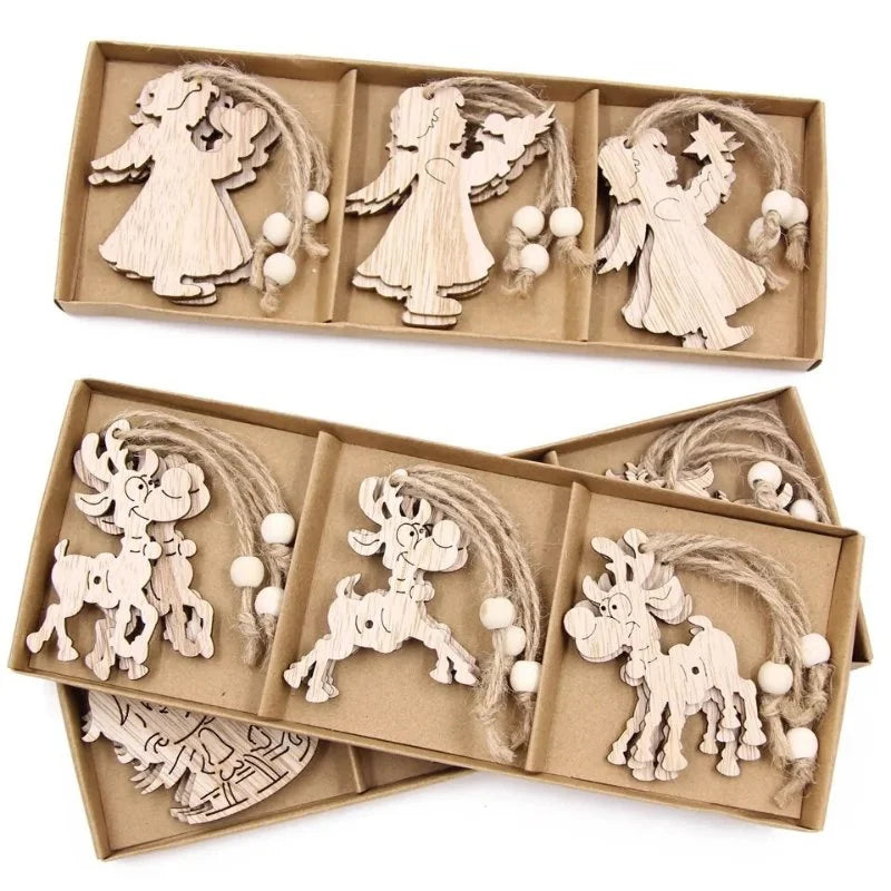 12-Piece Rustic Wooden Christmas Tree Ornament Set – view 5
