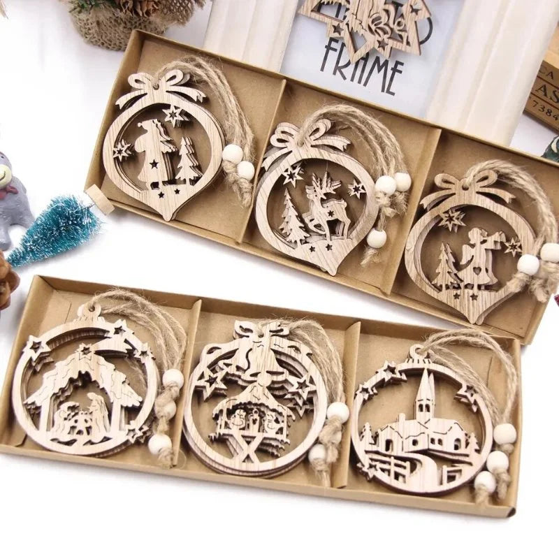 12-Piece Rustic Wooden Christmas Tree Ornament Set – view 7