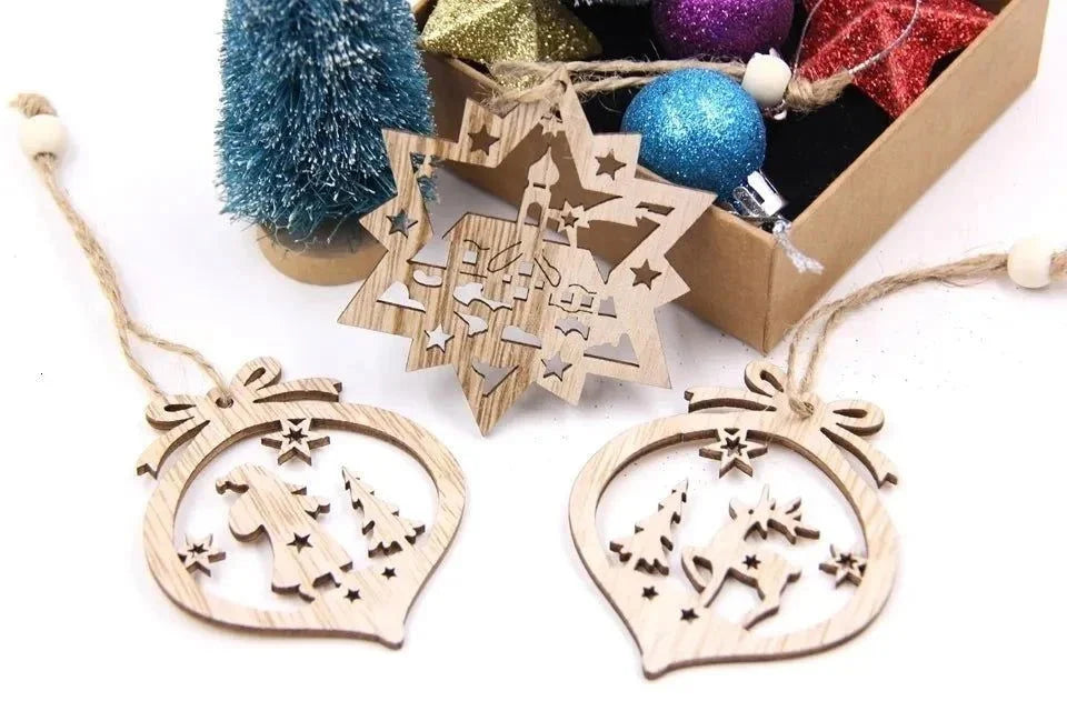 12-Piece Rustic Wooden Christmas Tree Ornament Set – view 8