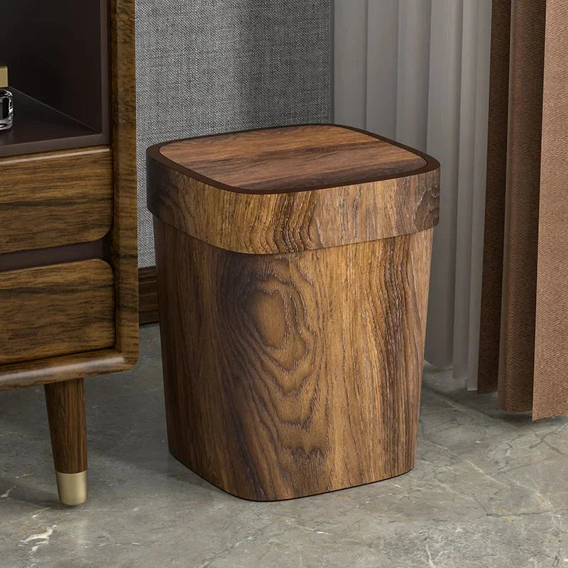 12L Wood-Effect Bathroom Waste Bin – With or Without Lid