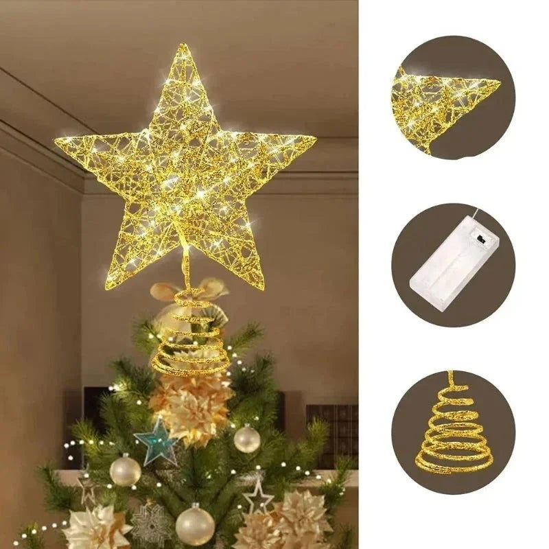 19cm Gold Iron LED Christmas Tree Topper Star – view 3