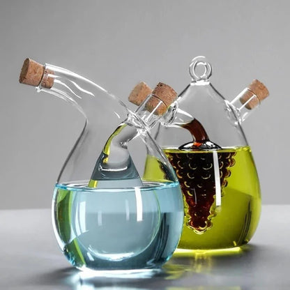 2-in-1 glass oil and vinegar bottle with cork stopper