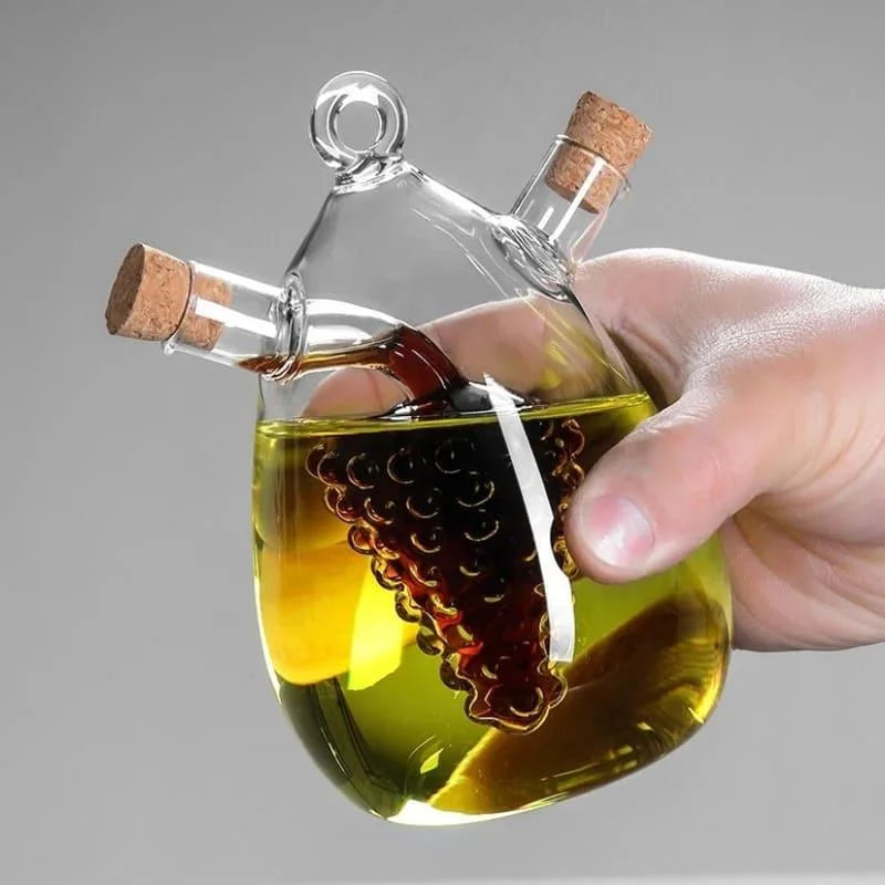 2-in-1 glass oil and vinegar bottle with cork stopper – view 2