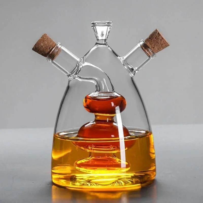2-in-1 glass oil and vinegar bottle with cork stopper – view 3
