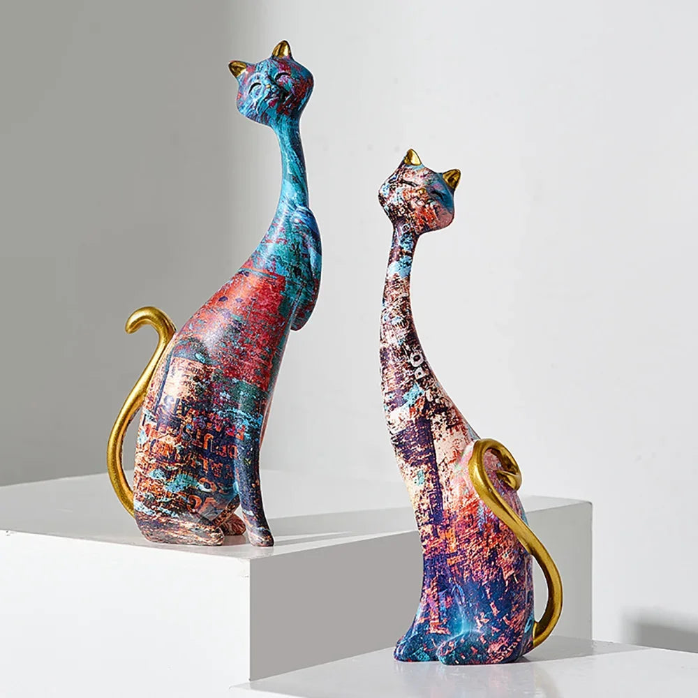 2-Piece European-Style Resin Cat Sculpture Set – view 3
