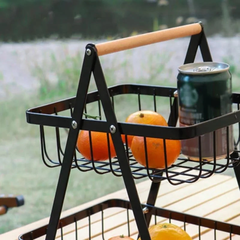 2-tier metal fruit basket with wooden handle – view 7