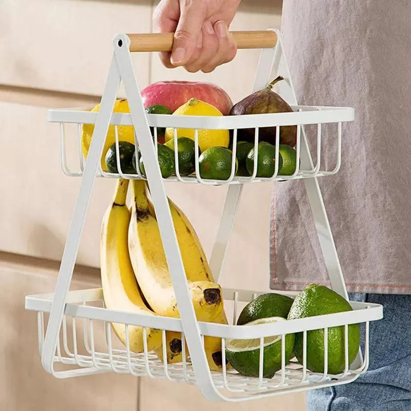 2-tier metal fruit basket with wooden handle – view 8