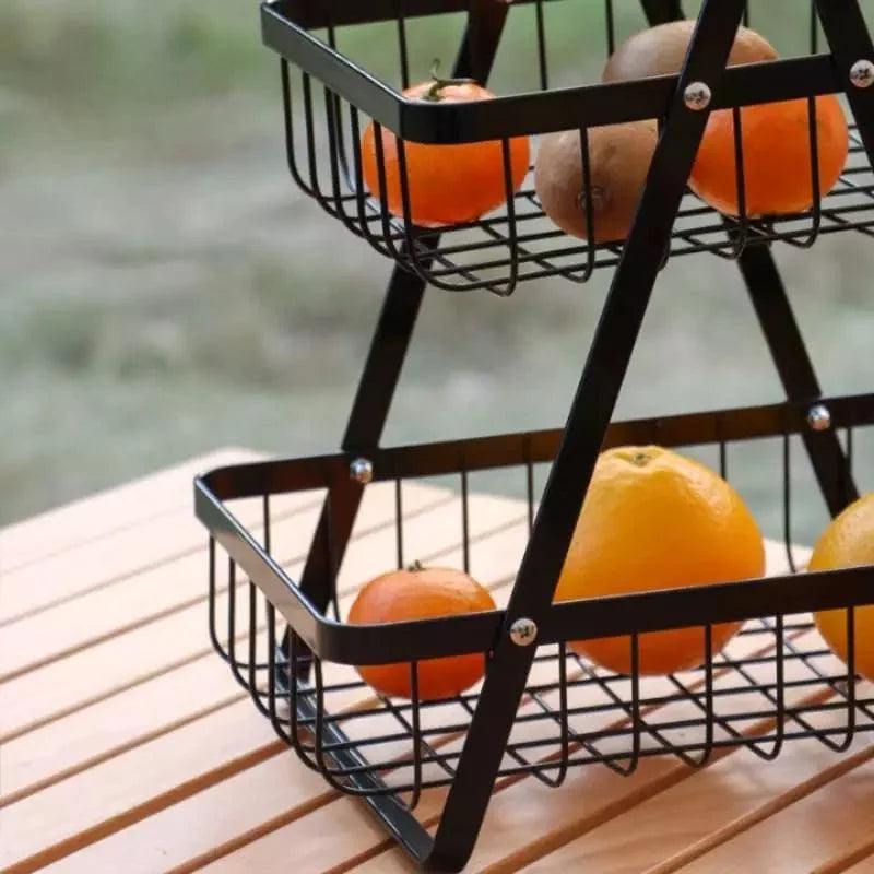 2-tier metal fruit basket with wooden handle – view 9