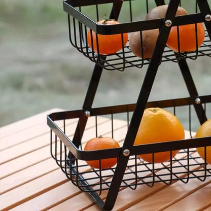 2-tier metal fruit basket with wooden handle – view 9