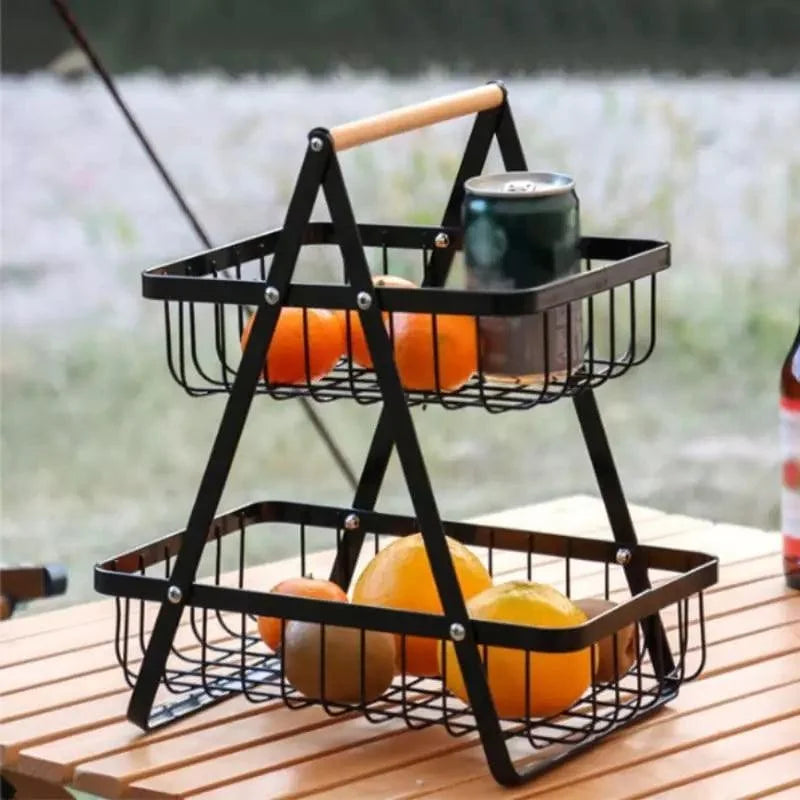 2-tier metal fruit basket with wooden handle – view 10