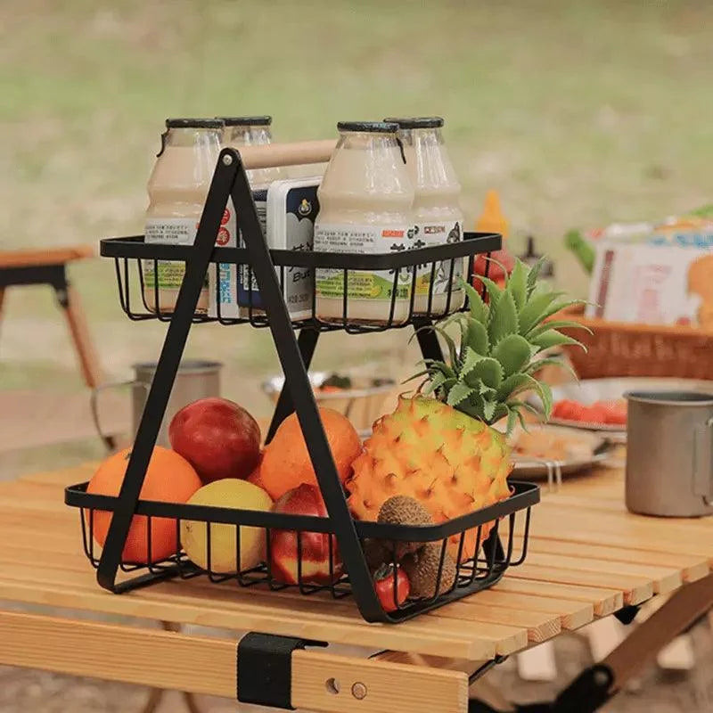 2-tier metal fruit basket with wooden handle – view 11
