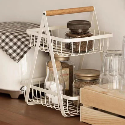 2-tier metal fruit basket with wooden handle – view 12