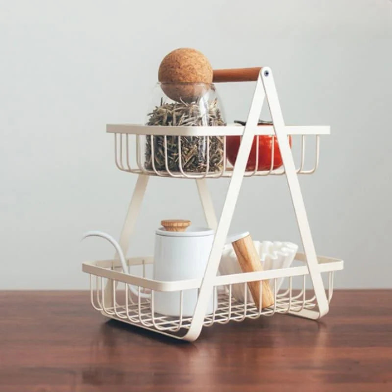 2-tier metal fruit basket with wooden handle – view 13