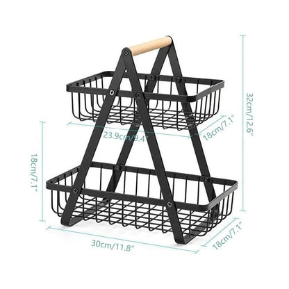 2-tier metal fruit basket with wooden handle – view 14