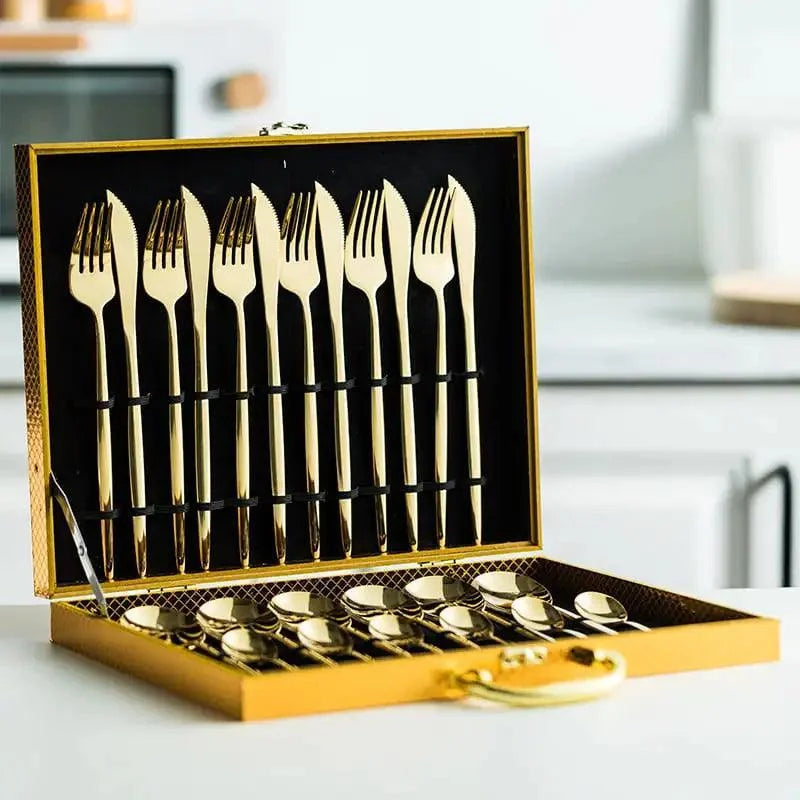 24-piece stainless steel flatware set with case