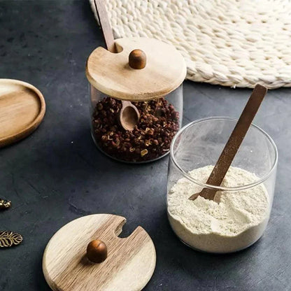 280ml glass storage jar set with wooden lids – view 5