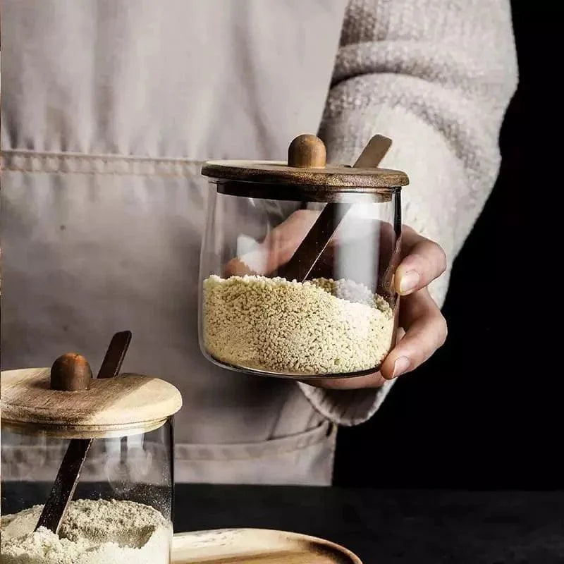 280ml glass storage jar set with wooden lids – view 7