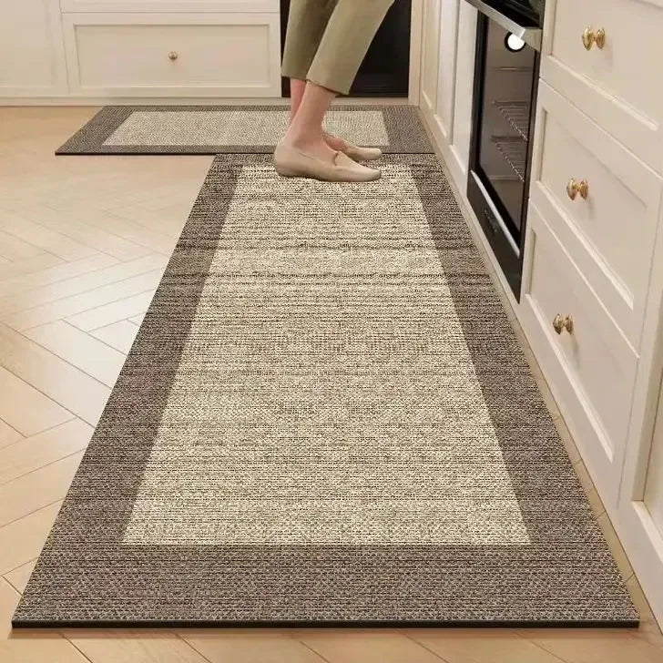 3-Layer Linen-Effect Absorbent Non-Slip Kitchen Mat