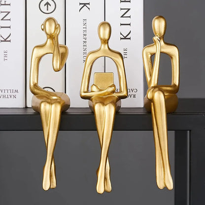 3-Piece Gold Abstract Thinker Resin Sculpture Set – view 2