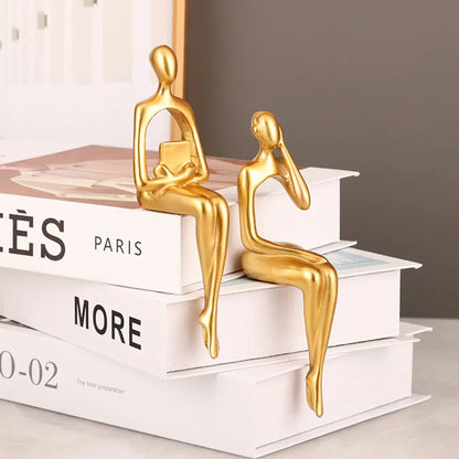 3-Piece Gold Abstract Thinker Resin Sculpture Set – view 3