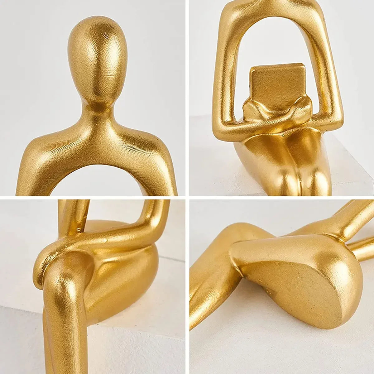 3-Piece Gold Abstract Thinker Resin Sculpture Set – view 5