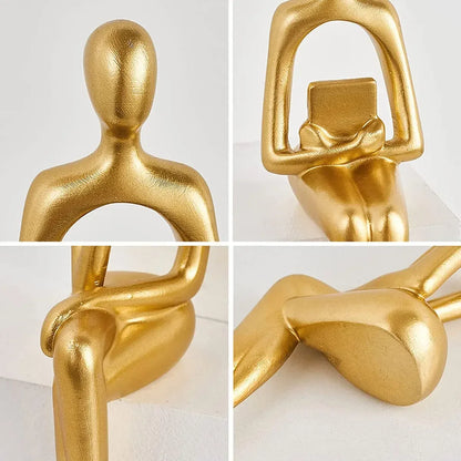 3-Piece Gold Abstract Thinker Resin Sculpture Set – view 5