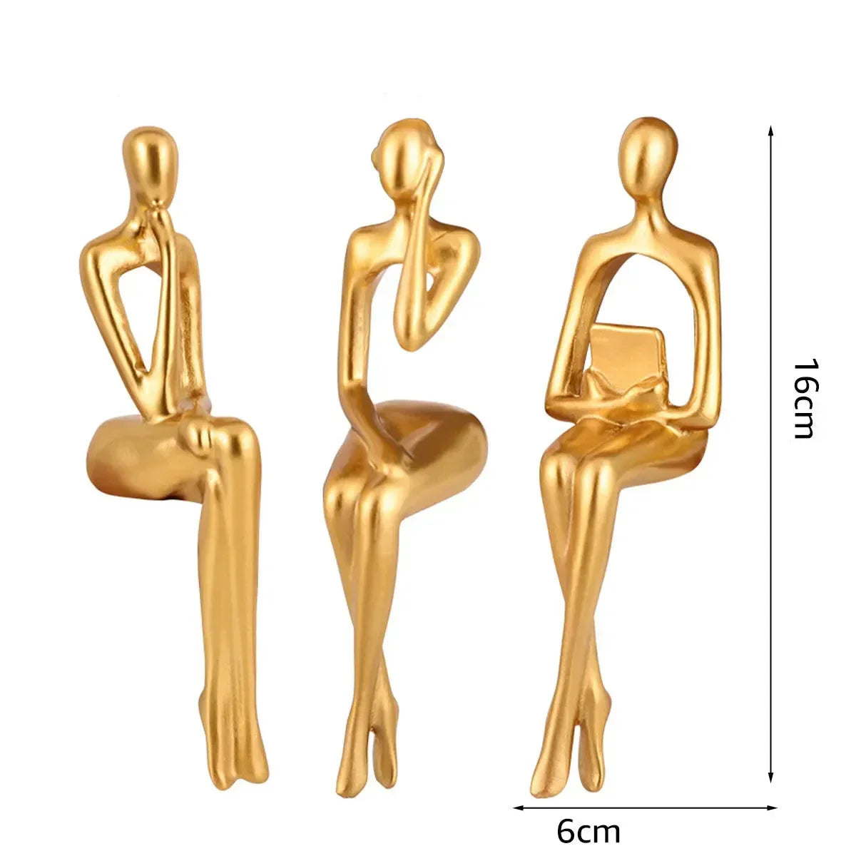 3-Piece Gold Abstract Thinker Resin Sculpture Set – view 6
