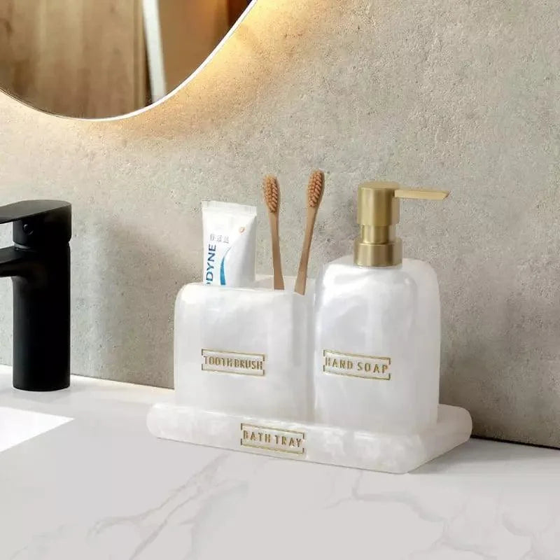 3-piece pearl resin bathroom set with Gold accents – view 2