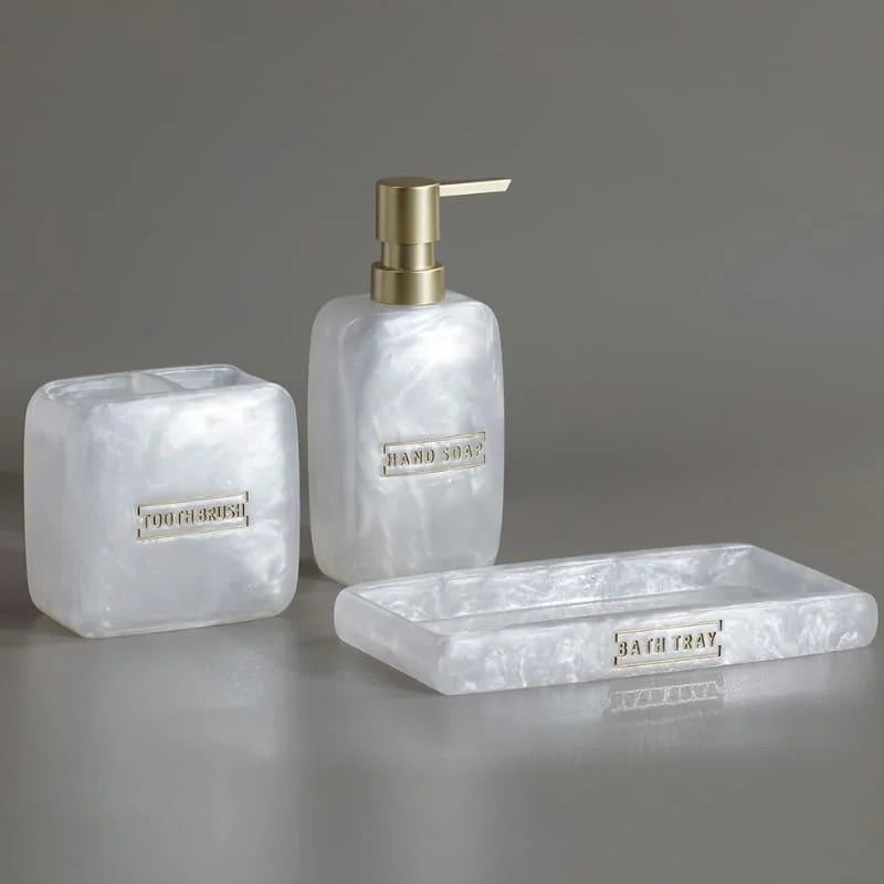 3-piece pearl resin bathroom set with Gold accents – view 3