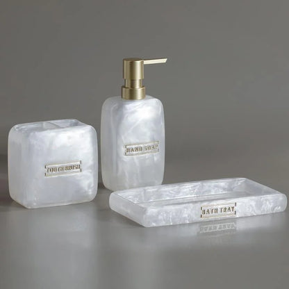 3-piece pearl resin bathroom set with Gold accents – view 3