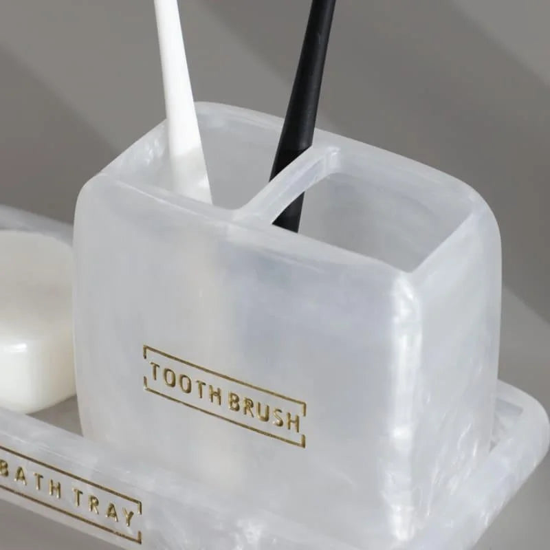 3-piece pearl resin bathroom set with Gold accents – view 7