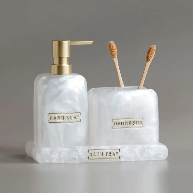 3-piece pearl resin bathroom set with Gold accents – view 10