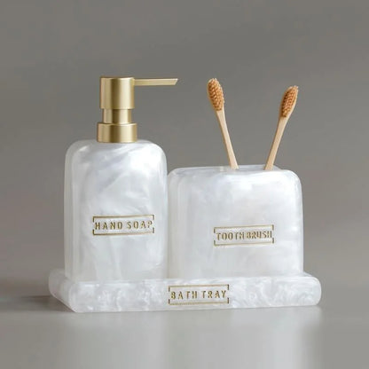 3-piece pearl resin bathroom set with Gold accents – view 10