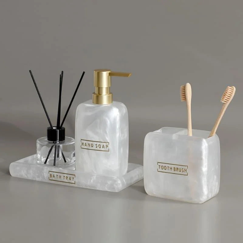 3-piece pearl resin bathroom set with Gold accents – view 12
