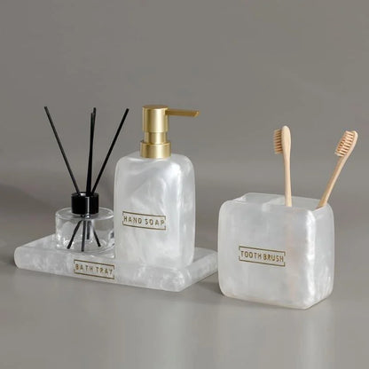 3-piece pearl resin bathroom set with Gold accents – view 12