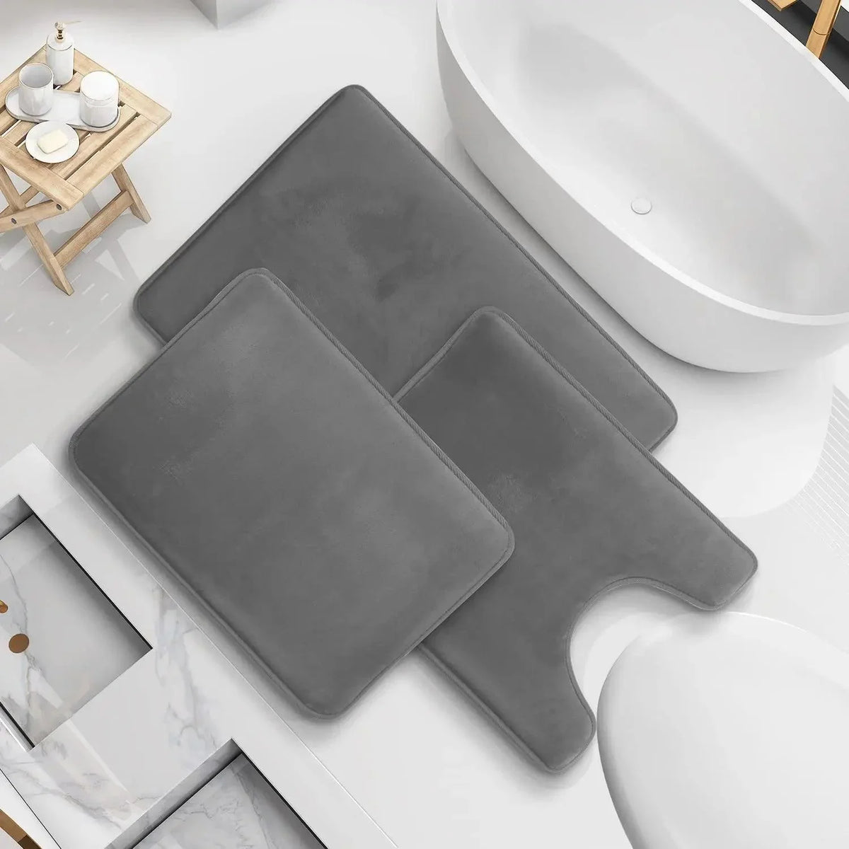 3-Piece Velvet Non-Slip Bathroom Mat Set