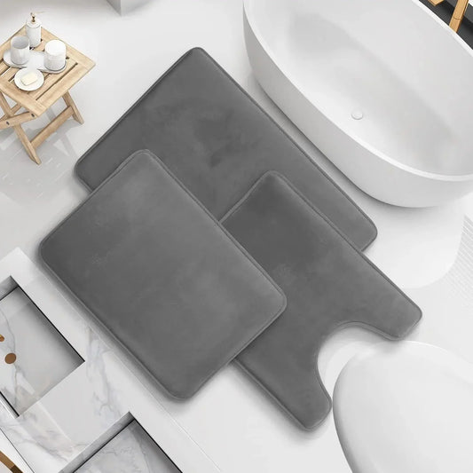 3-Piece Velvet Non-Slip Bathroom Mat Set