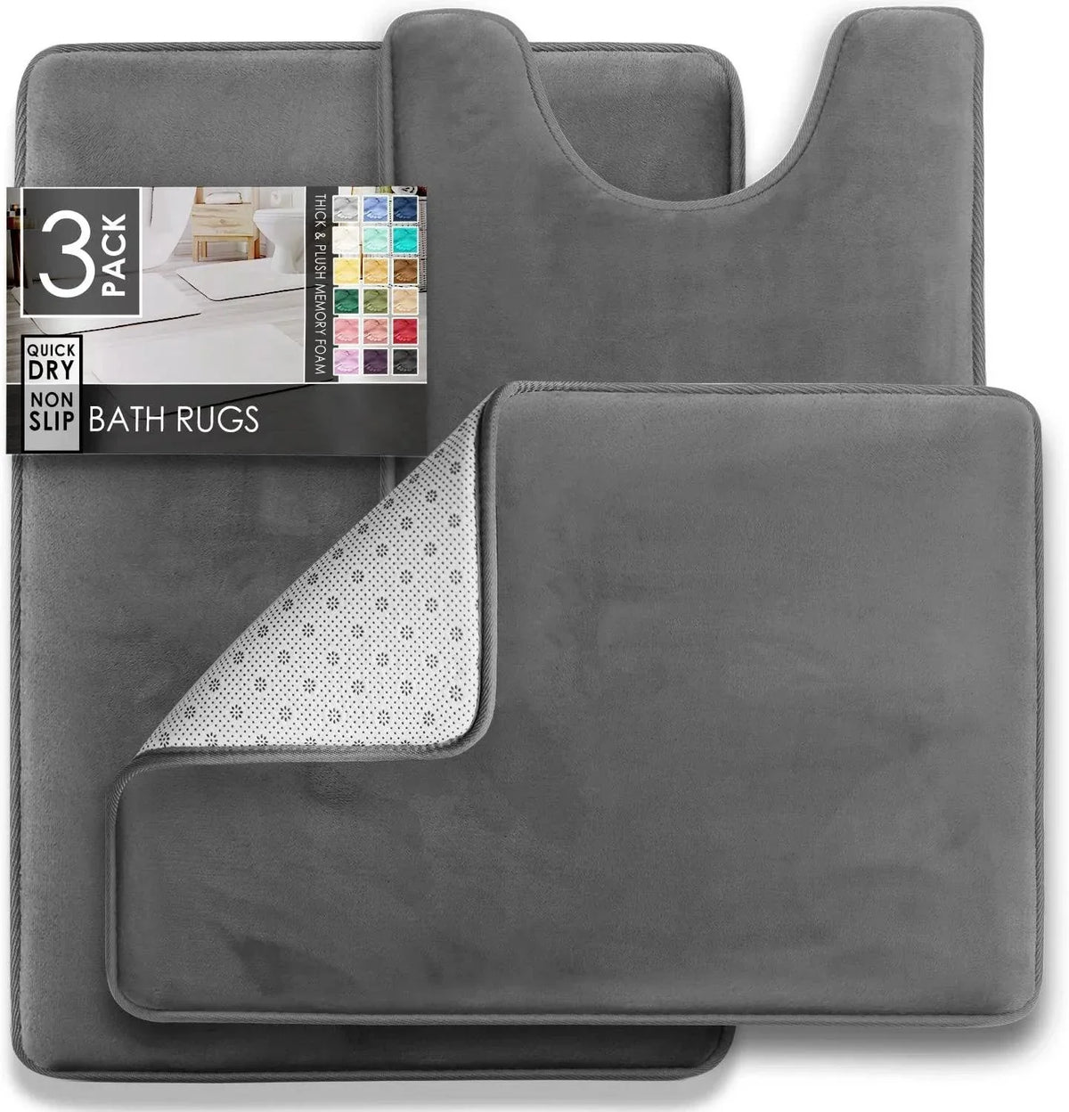 3-Piece Velvet Non-Slip Bathroom Mat Set – view 3