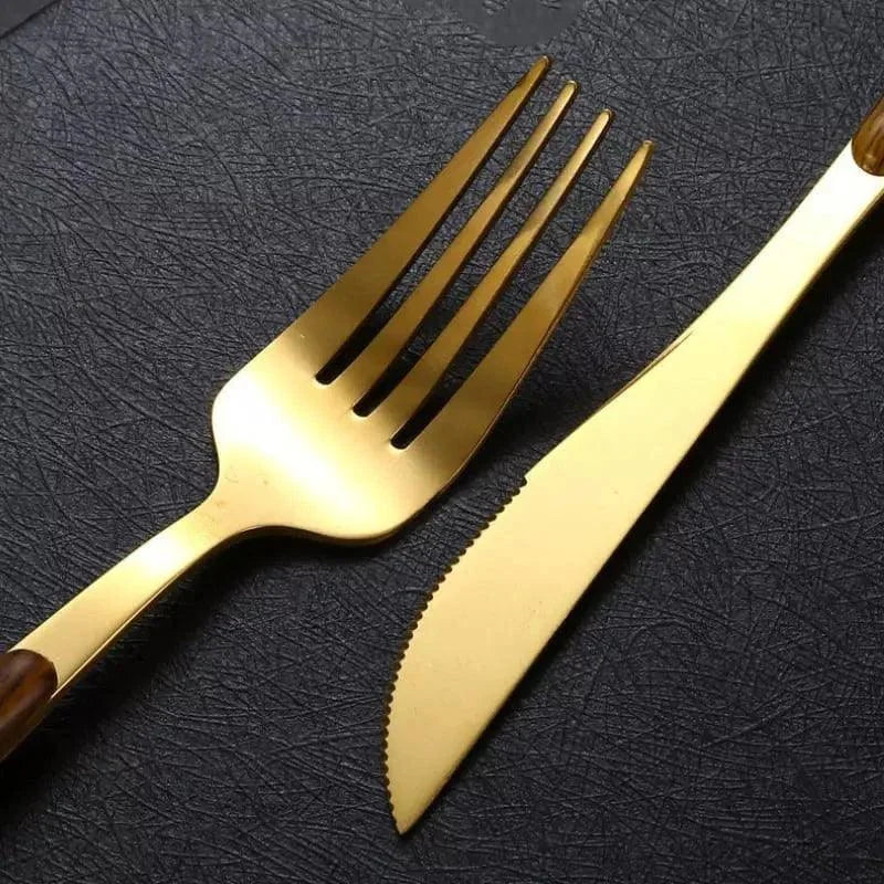30-piece flatware set with wood-look handles – view 3