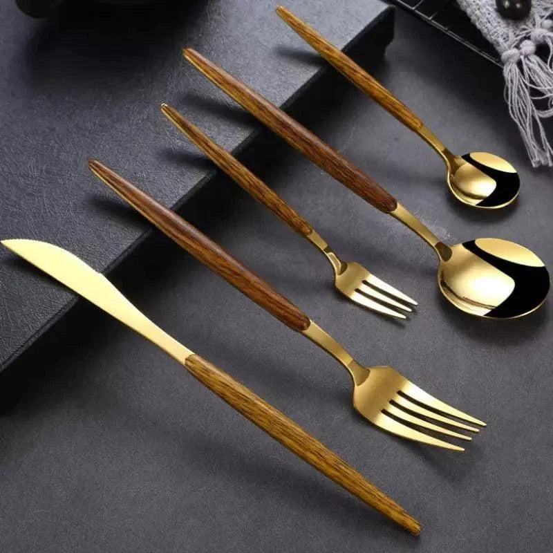 30-piece flatware set with wood-look handles – view 4