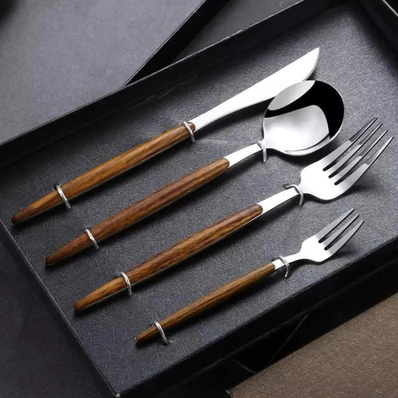 30-piece flatware set with wood-look handles – view 5